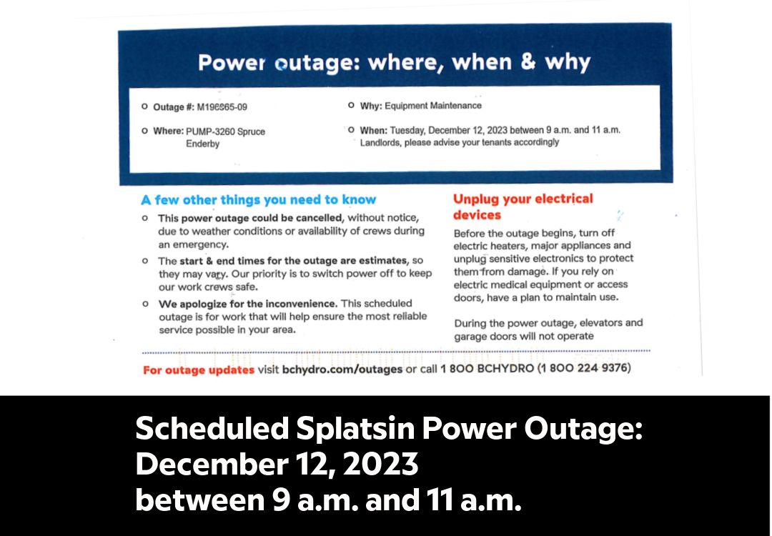 Scheduled Power Outage December 12 Splatsin